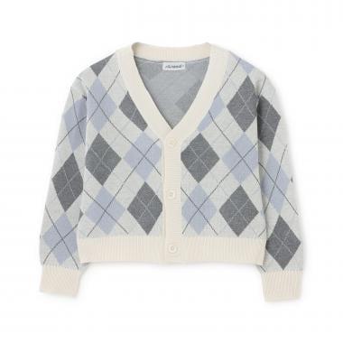 可水洗 菱形格 針織開衫