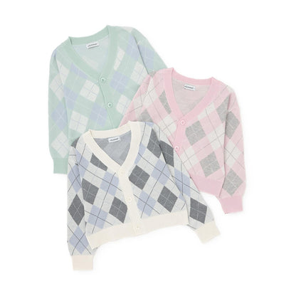 可水洗 菱形格 針織開衫