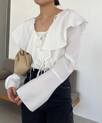 荷葉邊蝴蝶結襯衫