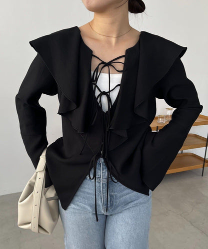 荷葉邊蝴蝶結襯衫