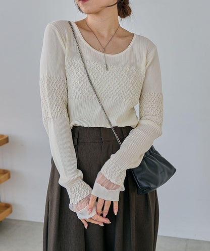 褶皺設計 針織上衣