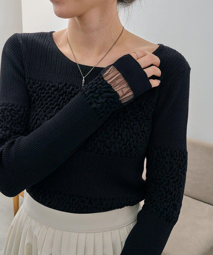 褶皺設計 針織上衣