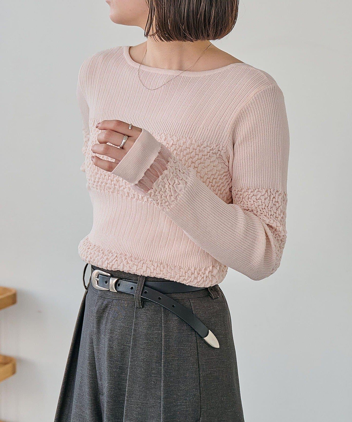 褶皺設計 針織上衣