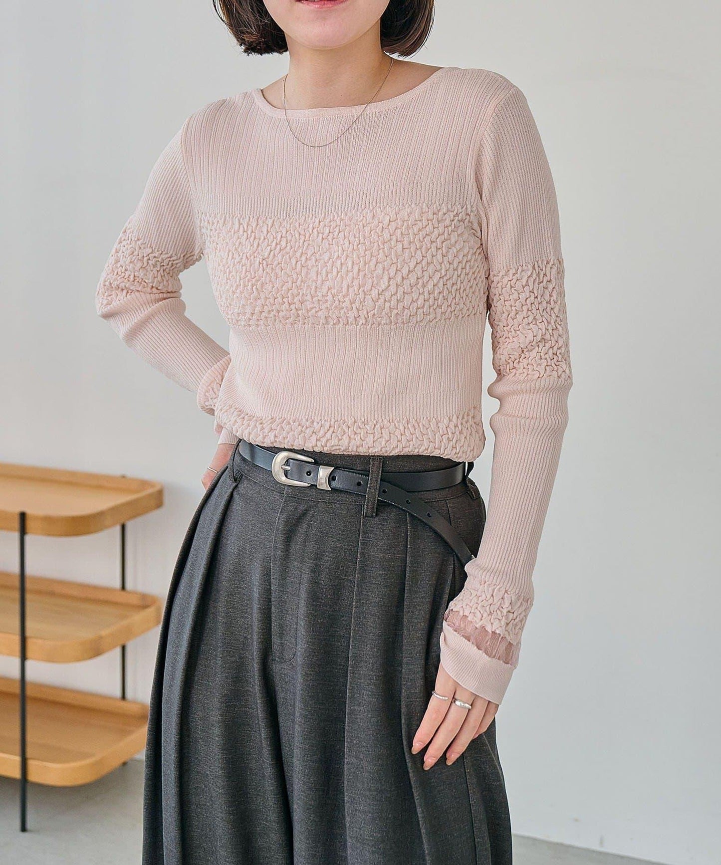 褶皺設計 針織上衣