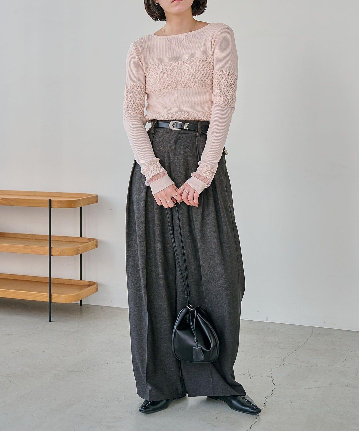 褶皺設計 針織上衣