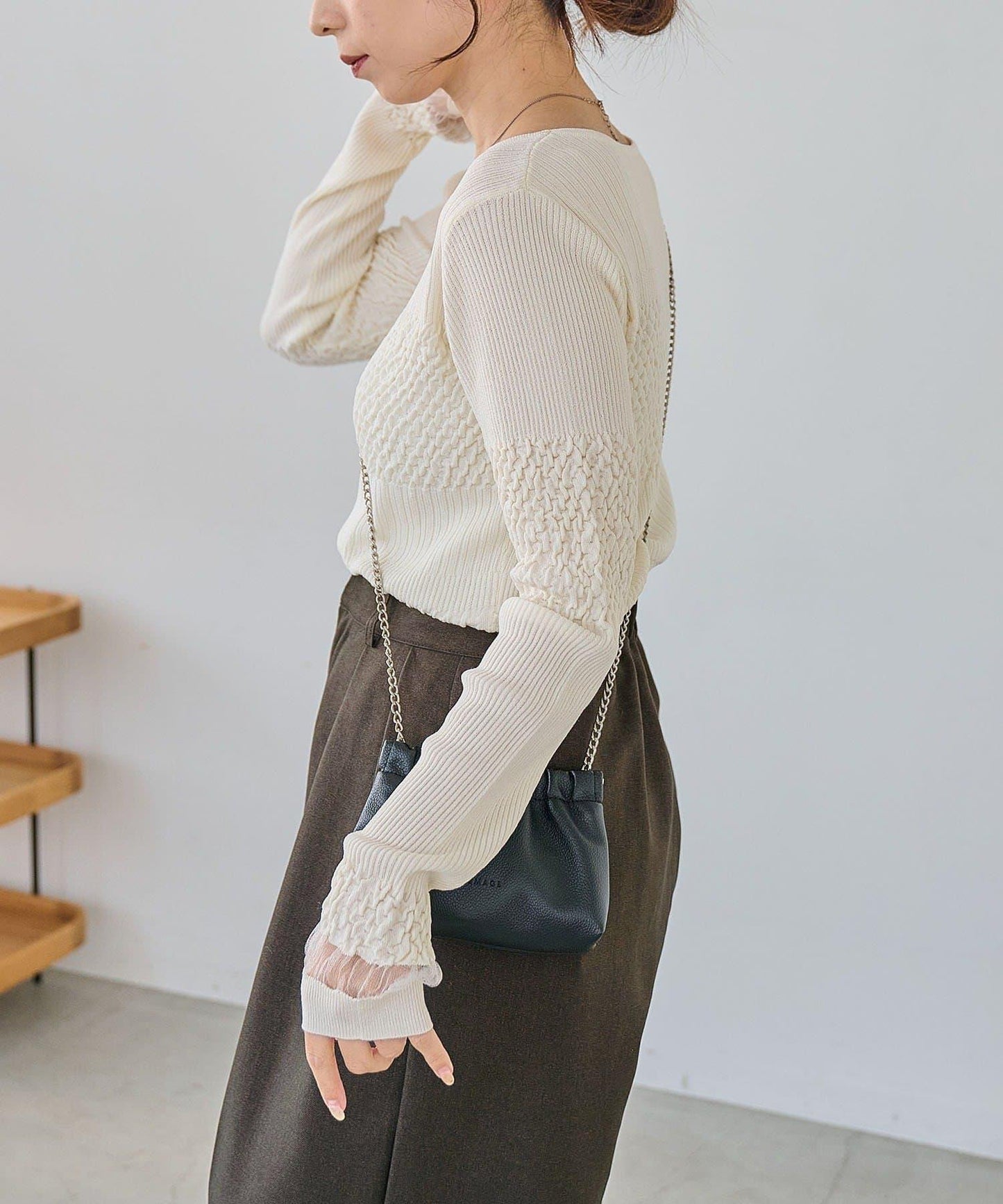 褶皺設計 針織上衣