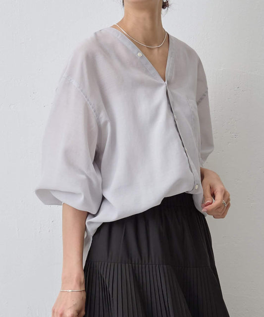 透感無領襯衫