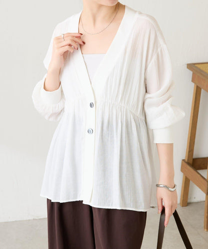 修飾身形 褶皺拼接 襯衫式開衫