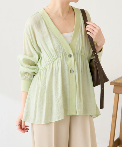 修飾身形 褶皺拼接 襯衫式開衫