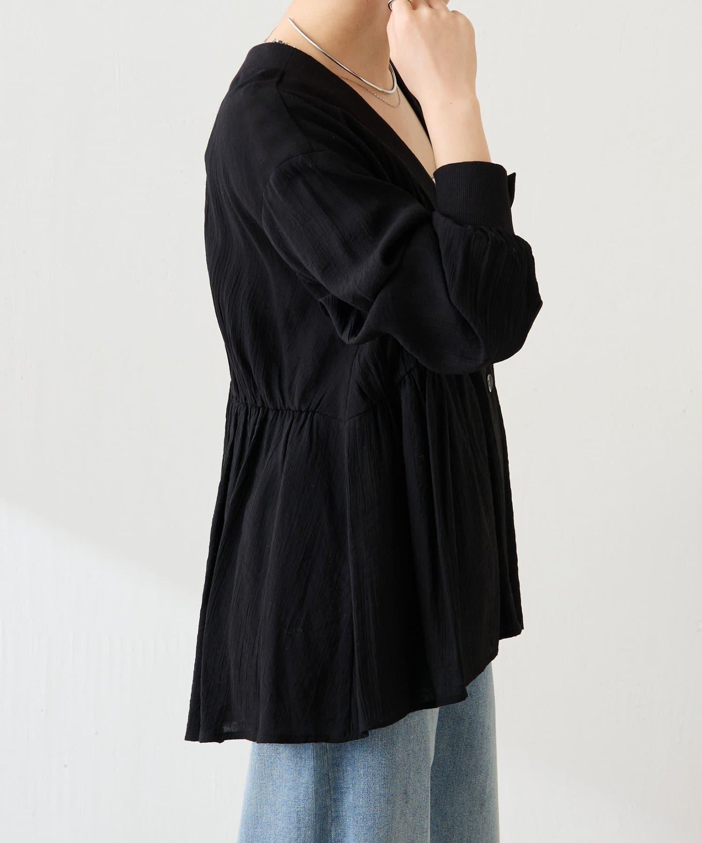 修飾身形 褶皺拼接 襯衫式開衫