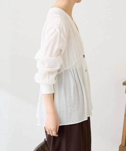 修飾身形 褶皺拼接 襯衫式開衫