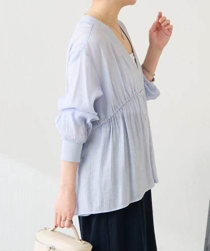 修飾身形 褶皺拼接 襯衫式開衫