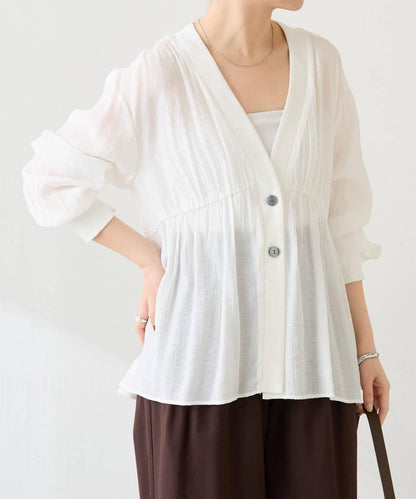 修飾身形 褶皺拼接 襯衫式開衫