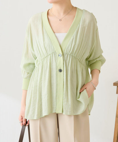 修飾身形 褶皺拼接 襯衫式開衫