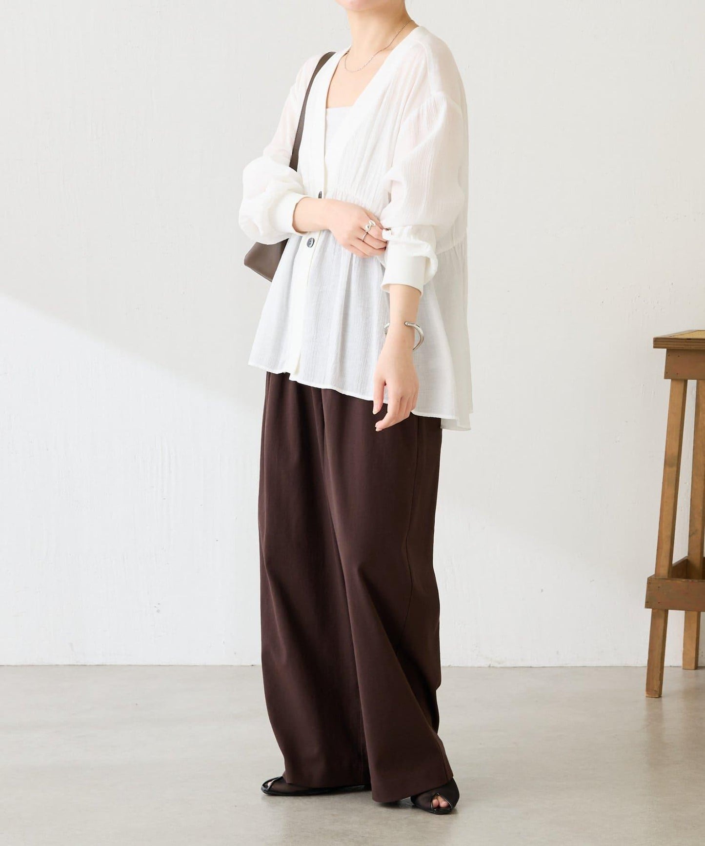 修飾身形 褶皺拼接 襯衫式開衫