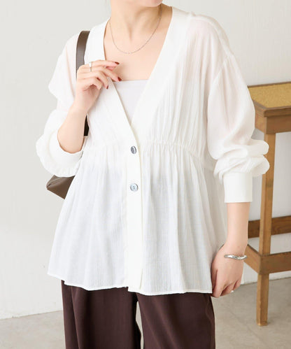 修飾身形 褶皺拼接 襯衫式開衫