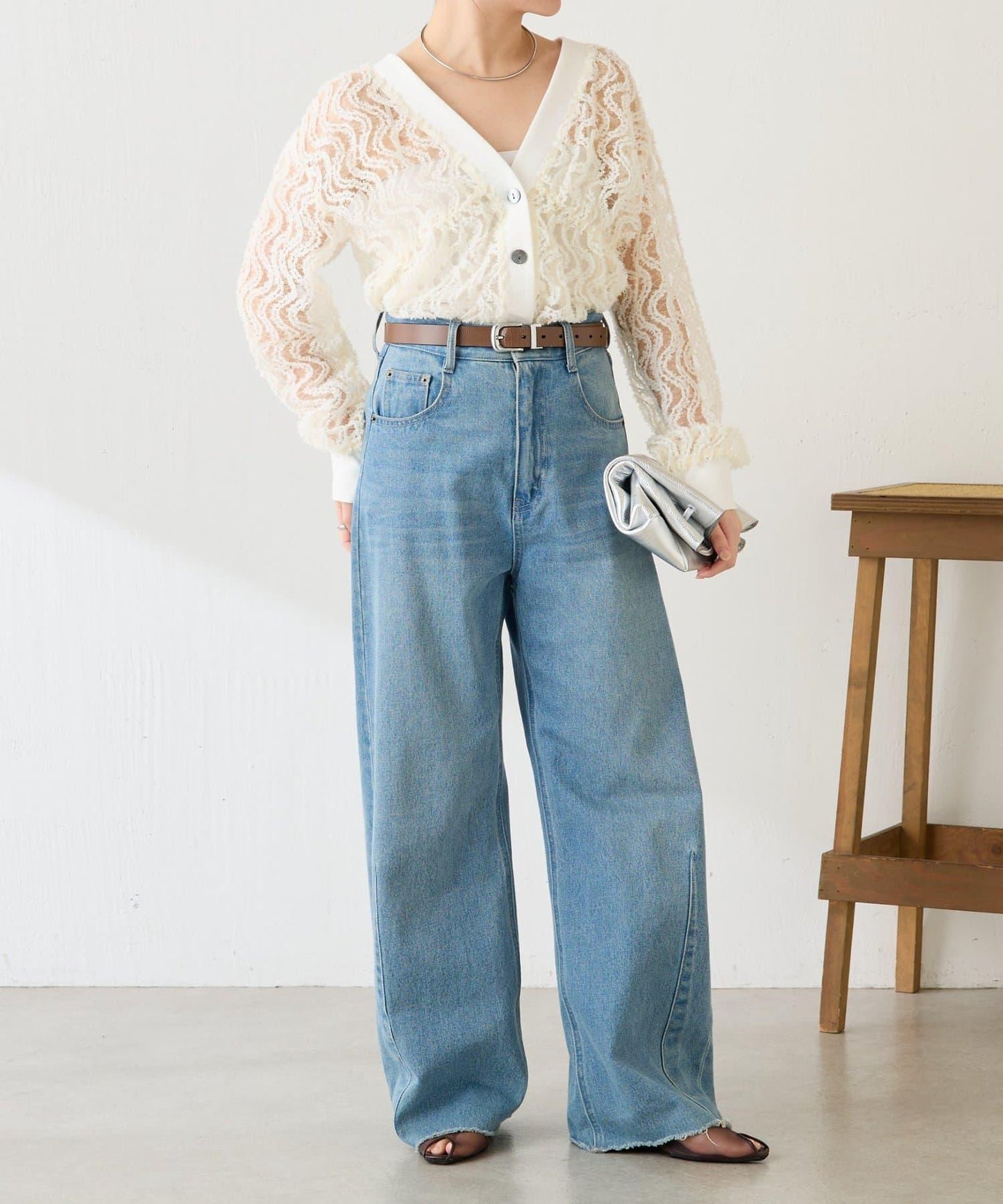 修飾身形 褶皺拼接 襯衫式開衫