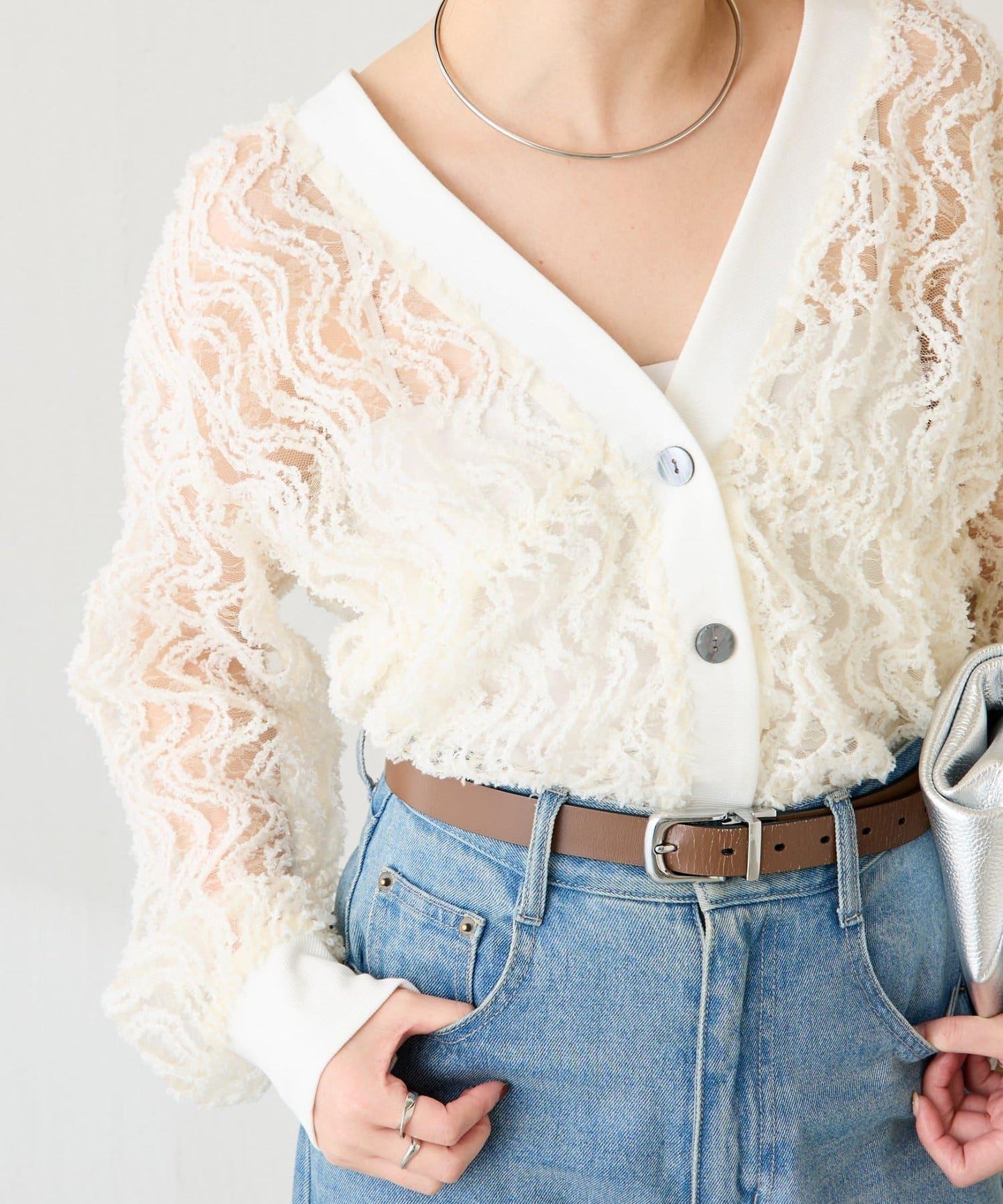 修飾身形 褶皺拼接 襯衫式開衫