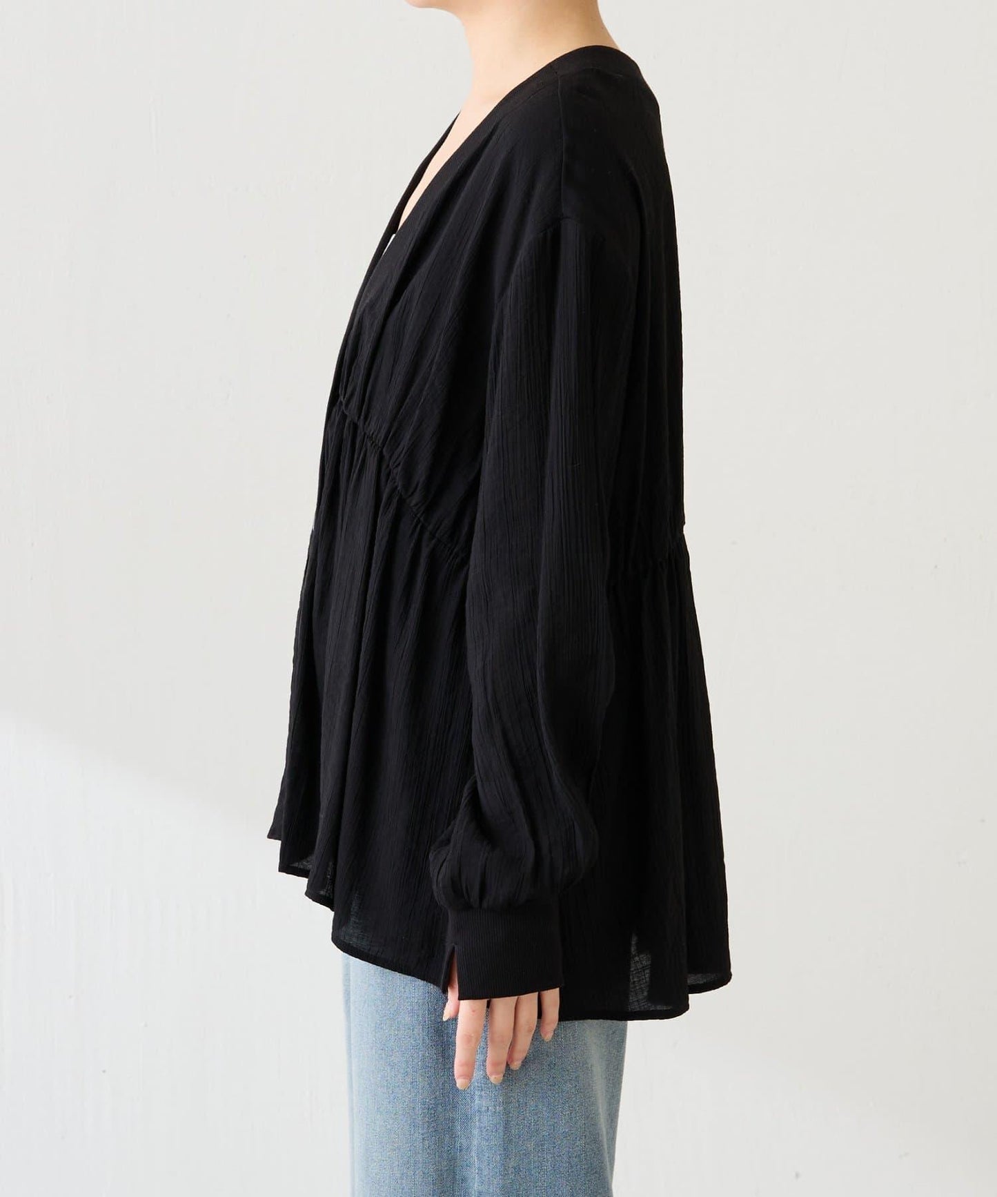 修飾身形 褶皺拼接 襯衫式開衫