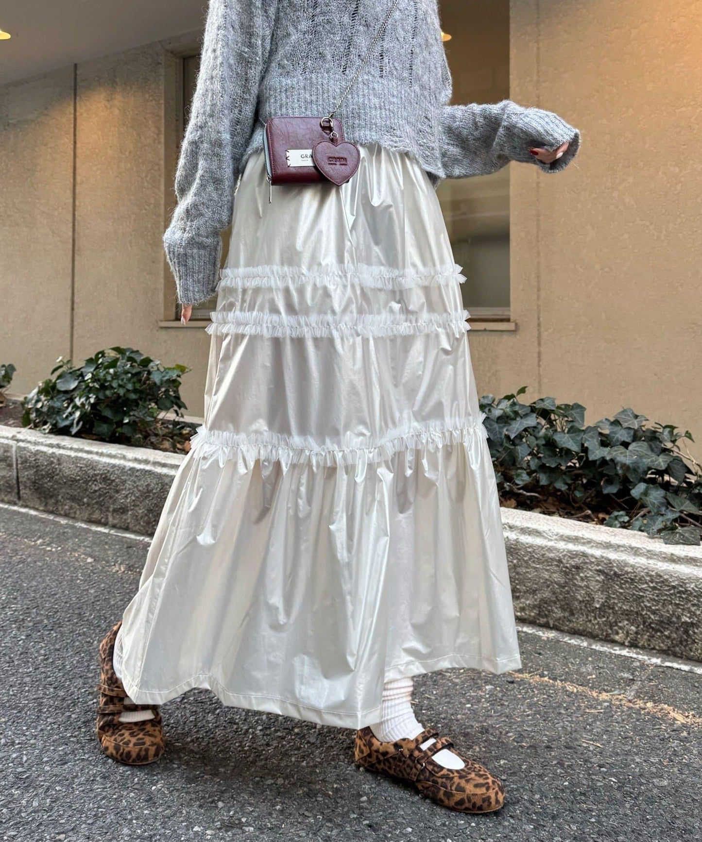 亮面網紗荷葉邊層疊半身裙