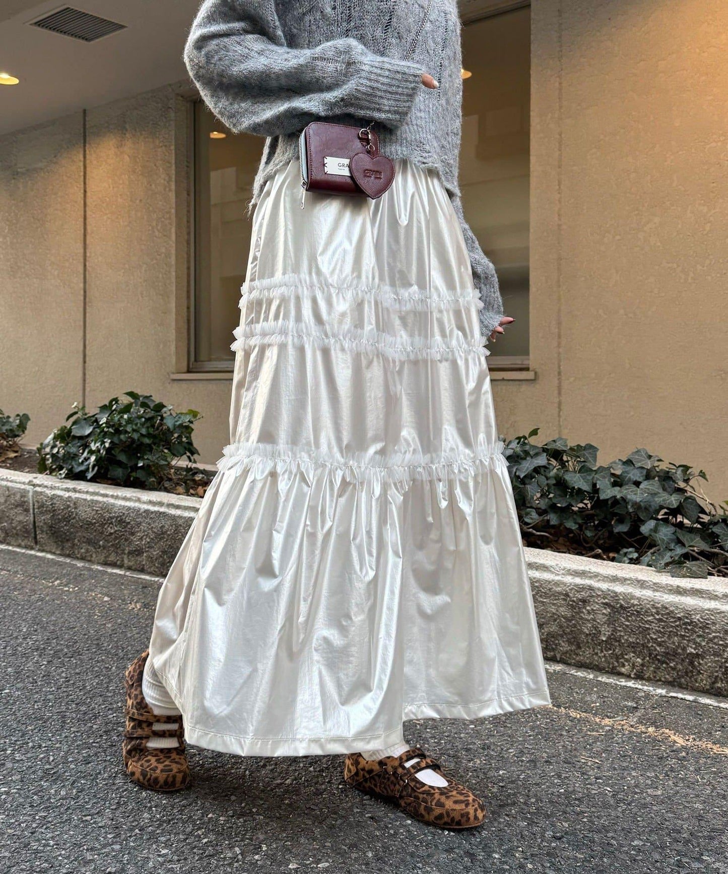 亮面網紗荷葉邊層疊半身裙