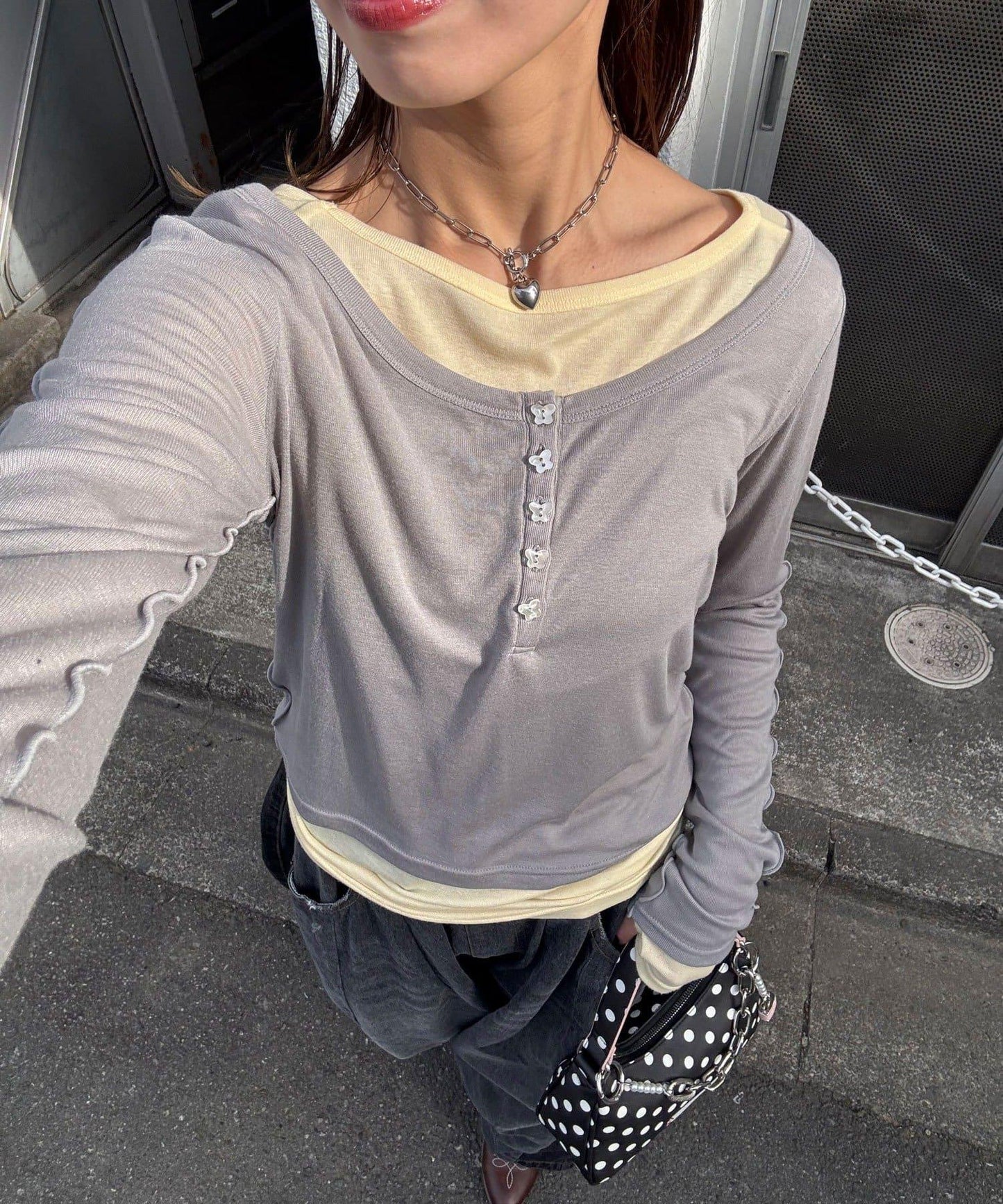 兩件套彈力透紗疊穿上衣