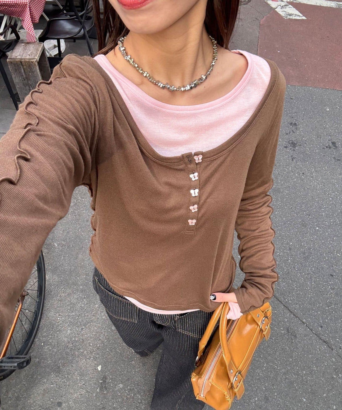 兩件套彈力透紗疊穿上衣