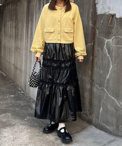 亮面網紗荷葉邊層疊半身裙