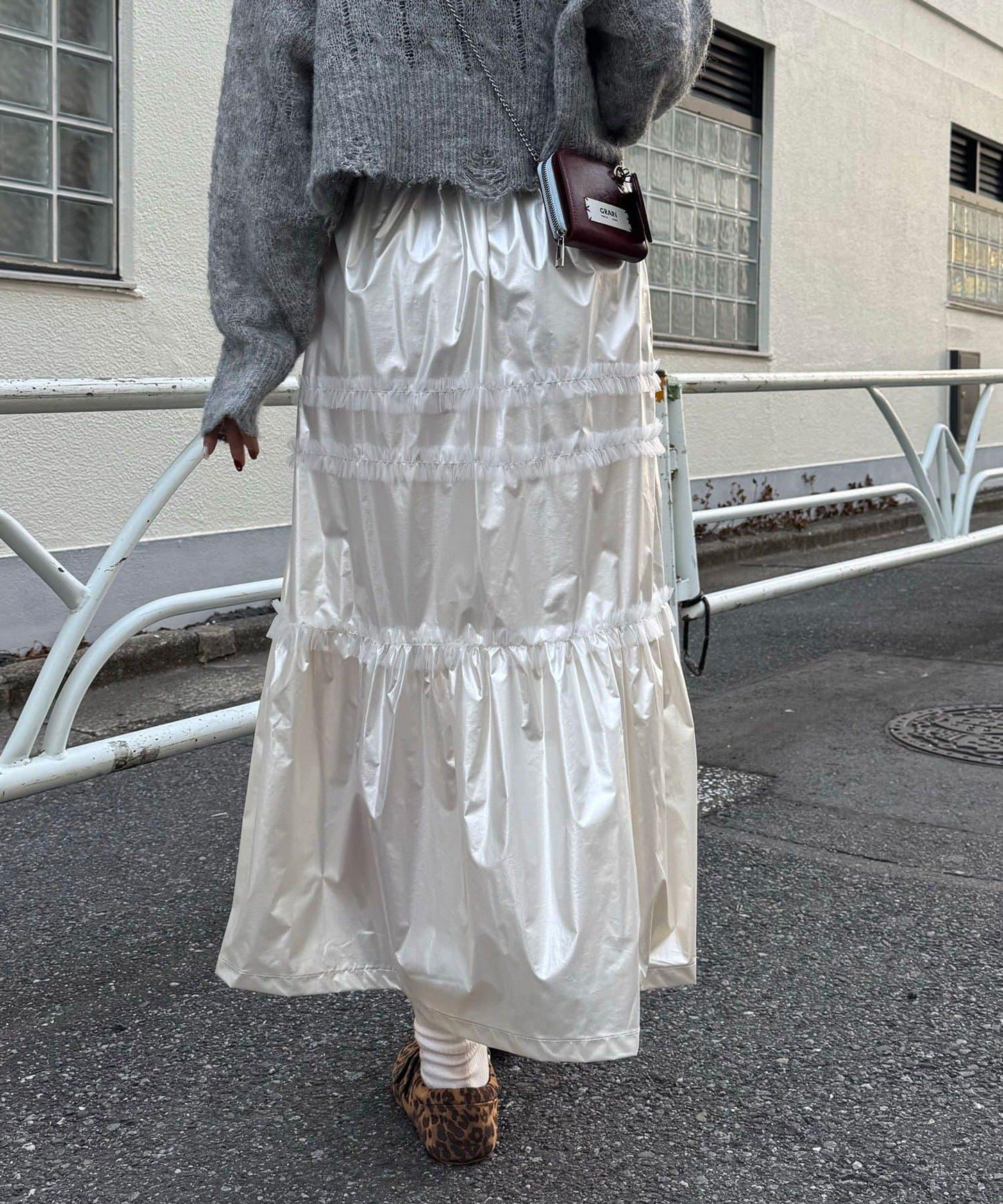 亮面網紗荷葉邊層疊半身裙