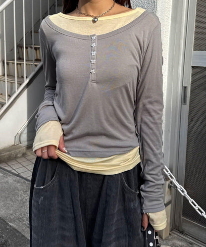 兩件套彈力透紗疊穿上衣