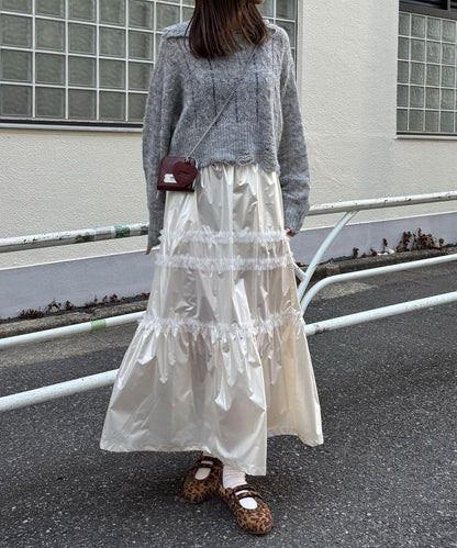 亮面網紗荷葉邊層疊半身裙
