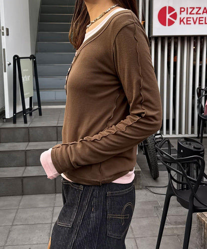 兩件套彈力透紗疊穿上衣