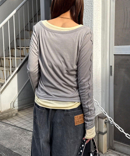 兩件套彈力透紗疊穿上衣