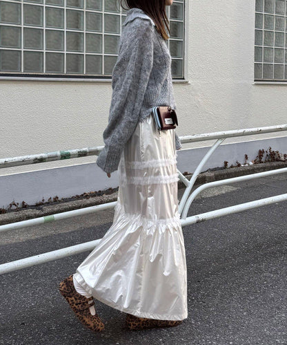 亮面網紗荷葉邊層疊半身裙