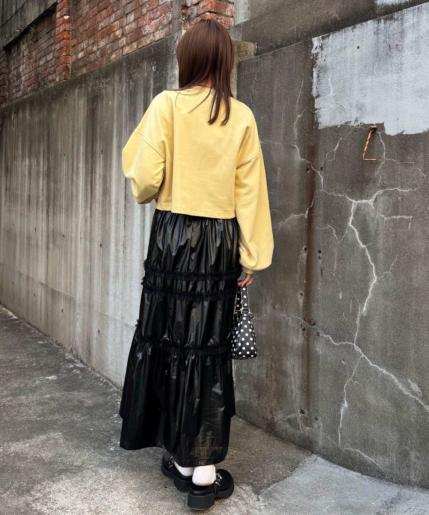 亮面網紗荷葉邊層疊半身裙