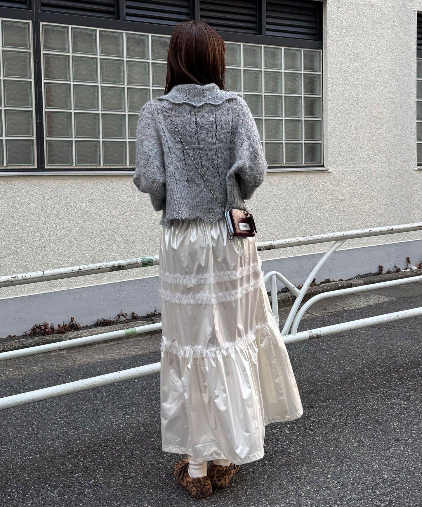 亮面網紗荷葉邊層疊半身裙