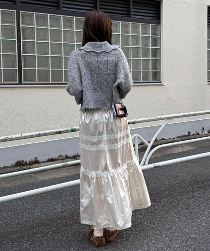 亮面網紗荷葉邊層疊半身裙