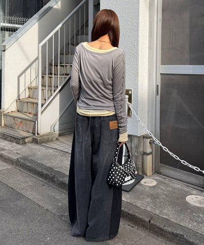 兩件套彈力透紗疊穿上衣