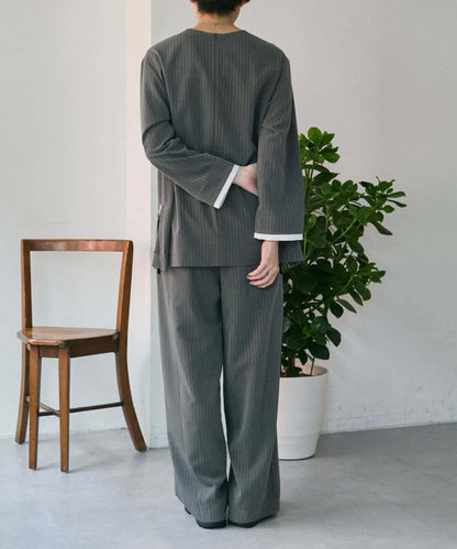 細條紋雙褶褲子