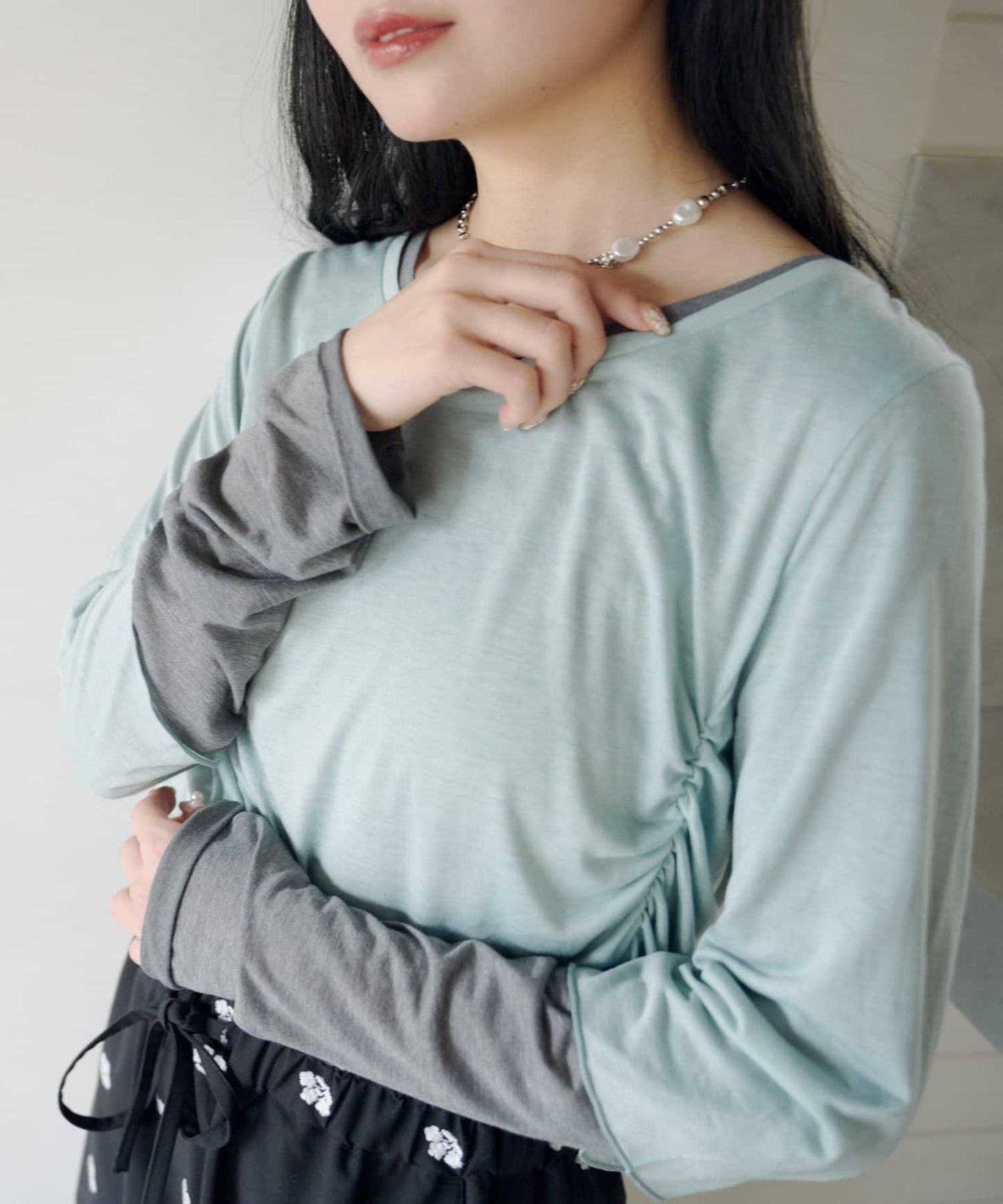 順滑質感層疊設計長袖T恤SET