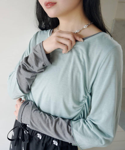 順滑質感層疊設計長袖T恤SET