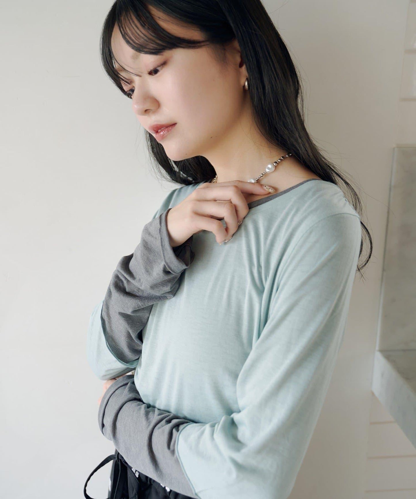 順滑質感層疊設計長袖T恤SET