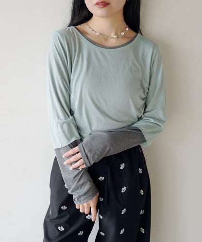 順滑質感層疊設計長袖T恤SET