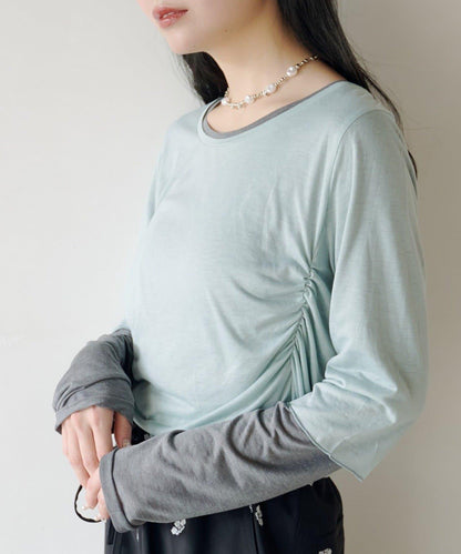 順滑質感層疊設計長袖T恤SET