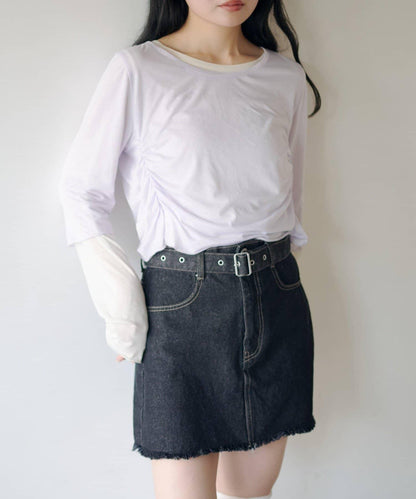 順滑質感層疊設計長袖T恤SET