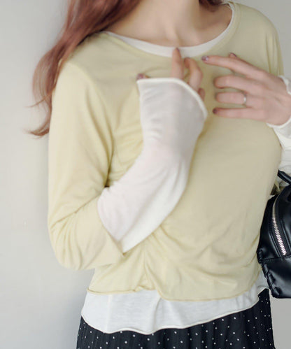 順滑質感層疊設計長袖T恤SET