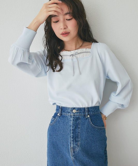 清涼觸感UV防護 織物拼接 針織上衣