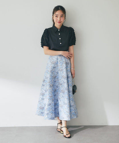 荷葉邊網紗袖 釘珠紐扣 女襯衫