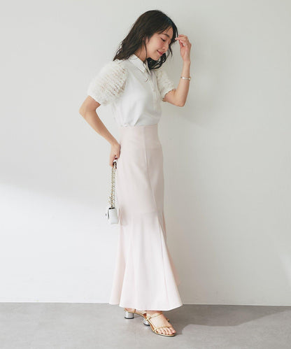 荷葉邊網紗袖 釘珠紐扣 女襯衫