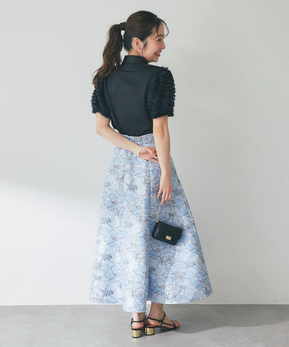 荷葉邊網紗袖 釘珠紐扣 女襯衫